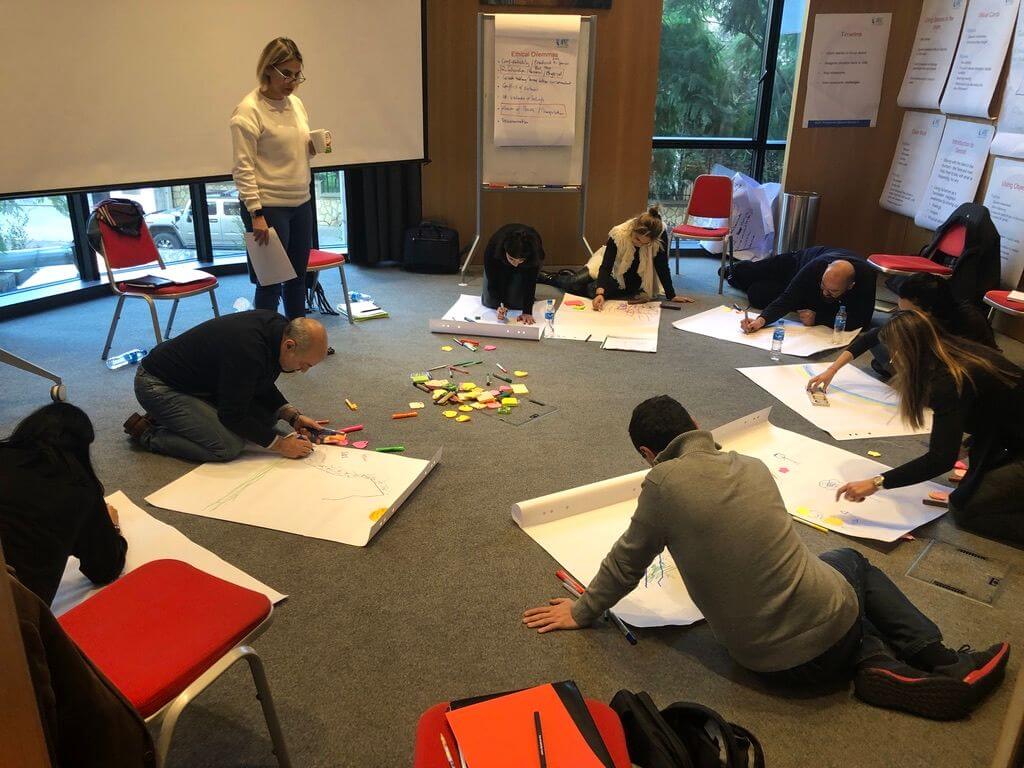 Coaches participating in a creative group activity designed to support reflection and growth.